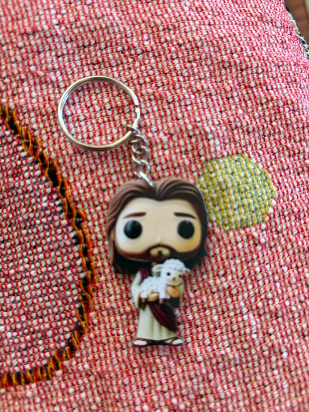 Funko-Style Kids Keychain - Brown Jesus Figure with Lamb